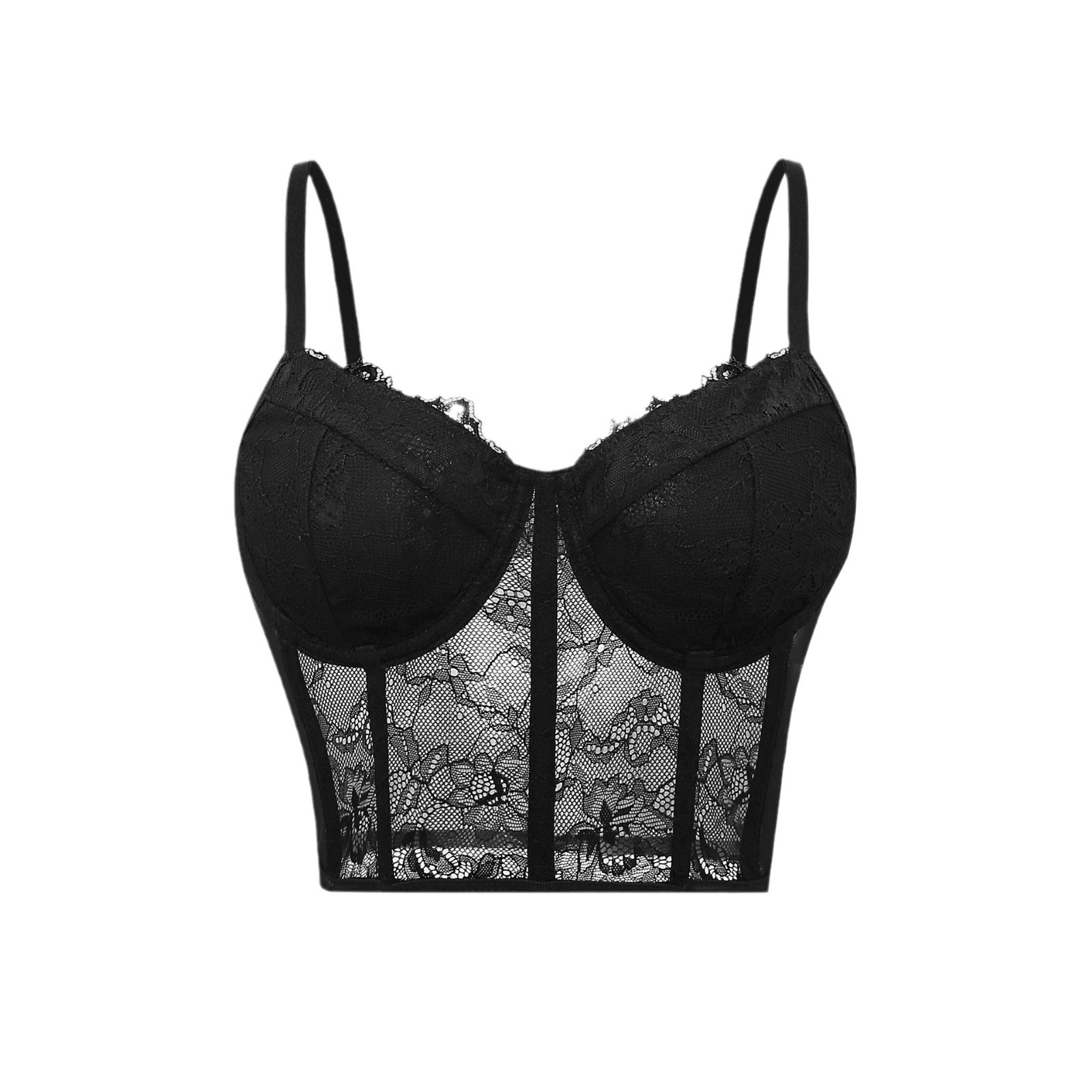 Sheer Mesh Bra - เซ็กซี่สีดํากึ่งโปร่งใส Bra ตาข่าย Push Up Bralet
