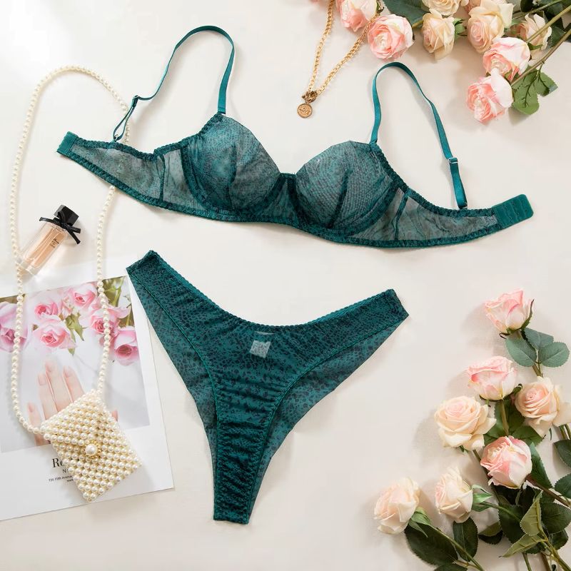 Sheer Mesh Bra - ชุดชั้นในผู้หญิงแบบ 2 ชิ้น/ชุด ผ้าตาข่ายบางพิเศษ ระบายอากาศได้ดี ชุดชั้นในบราแบบมีโครงเหล็กดันทรง